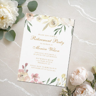 Elegante Florale Abschiedsparty Goldschrift Einladung