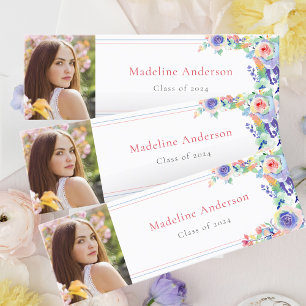 Elegante florale Abschluss Foto Name Card Mini Visitenkarte