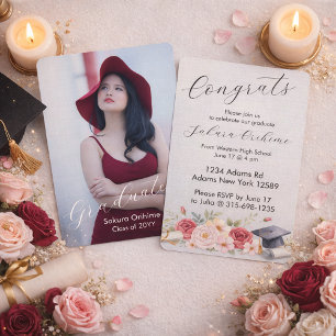 Elegante Florale Abschlussanzeige mit Schrift Einladung
