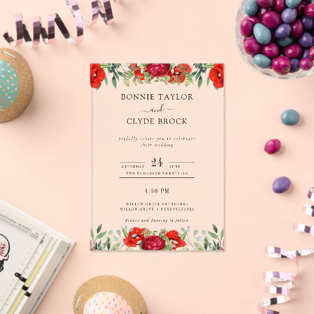 Elegante florale Akryllische Hochzeitssuite Acryleinladungen (Insitu (Feier))