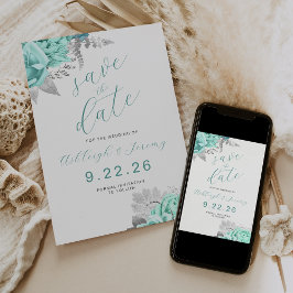 Elegante Florale Aqua Silber Save-the-Date-Karte Einladung