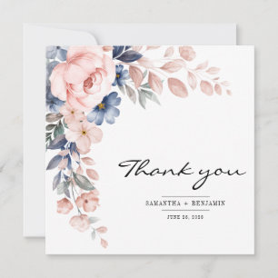 Elegante Florale Aquarell-Hochzeit Dankeskarte
