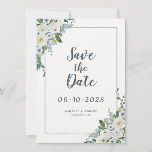 Elegante Florale Aquarell-Hochzeit in Grau Save The Date