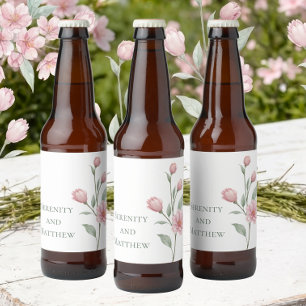 Elegante Florale Aquarell-Rosa-Salbei-Frühlingshoc Bierflaschenetikett