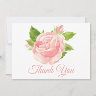 Elegante Florale Aquarell-Rose in Rosa Dankeskarte
