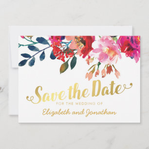 Elegante Florale Aquarell-Weißgold-Einladung zur V Save The Date