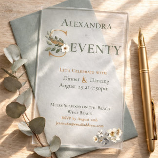 Elegante Florale Aquarell zum 70. Geburtstag Acryleinladungen