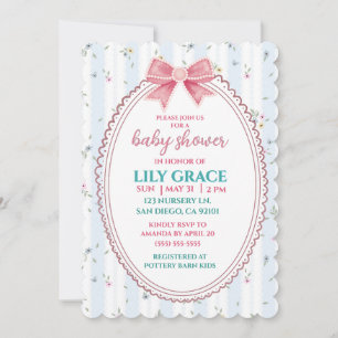 Elegante Florale Babyparty Rosa Schleife Shabby Ch Einladung