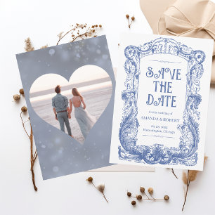 Elegante Florale Barock Blaue Säulen Hochzeit Save The Date
