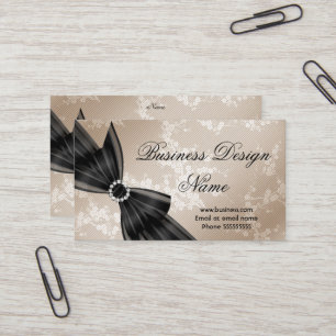 Elegante Florale Beige Blüten Schwarze Diamant-Sch Visitenkarte