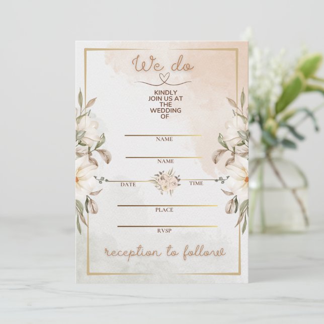 Elegante Florale Beige-Wasserfarbe Minimal Goldrah (Stehend Vorderseite)