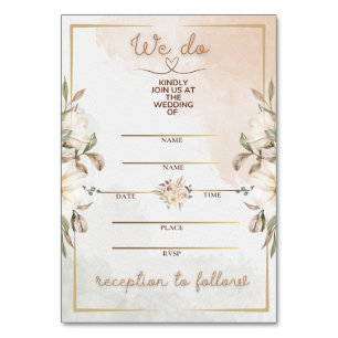 Elegante Florale Beige-Wasserfarbe Minimal Goldrah Tischnummer