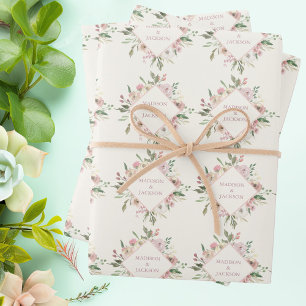 Elegante Florale Blush-Pink-Pfingstrose Monogramm Geschenkpapier Set