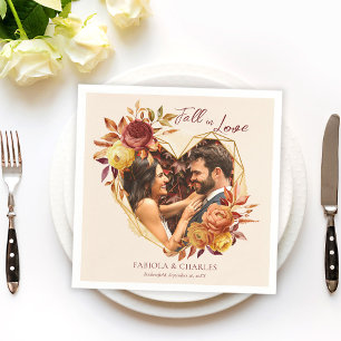 Elegante Florale Boho-Fall-In-Love-Foto-Hochzeit Serviette