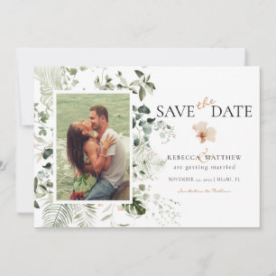 Elegante florale Boho-Grün-Hochzeitsfoto Save The Date