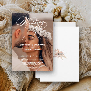 Elegante florale Boho-Hochzeit Foto Einladung