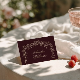 Elegante Florale Bordeaux Beige Botanische Hochzei Tischnummer