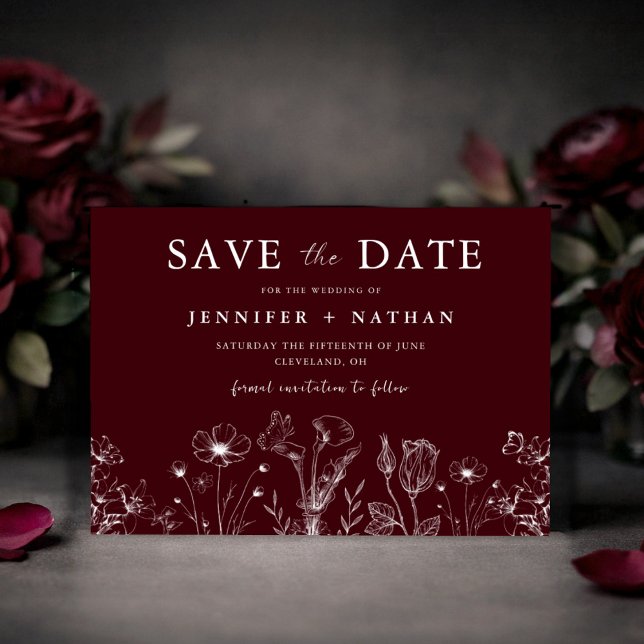 Elegante Florale Bordeaux-Farbene "Save the Date"- Save The Date (Von Creator hochgeladen)
