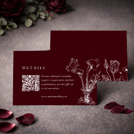 Elegante florale bordeauxrote Hochzeitsdetails QR- Begleitkarte