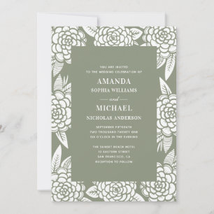 Elegante florale botanische pastell-grüne Hochzeit Einladung