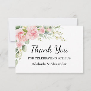Elegante florale botanische Rose Pink Hochzeit Dankeskarte