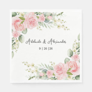Elegante Florale Botanische Rose Pink Hochzeit Serviette
