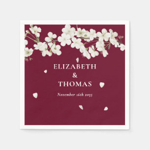 Elegante florale burgunderrote Hochzeit weiße Blüt Serviette