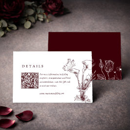 Elegante florale burgunderrote Hochzeitsdetails QR Begleitkarte
