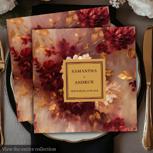 Elegante florale Burgundy Blush Gold Wedding Napki Serviette