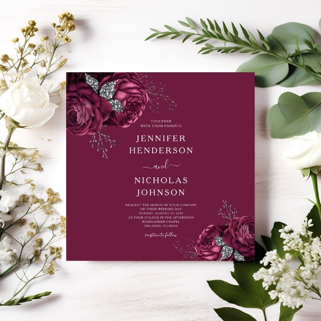 Elegante florale Burgundy Peonies Wedding Einladung (Elegant Floral Burgundy Peonies Wedding Invitation)