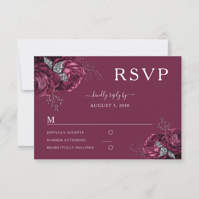 Elegante florale Burgundy Peonies Wedding RSVP Karte (Vorderseite)