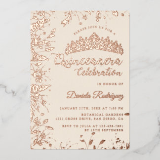 Elegante Florale Champagner-Weiß-Quinceanera Folieneinladung