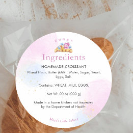 Elegante florale Croissant-Bäckerei-Zutat Runder Aufkleber