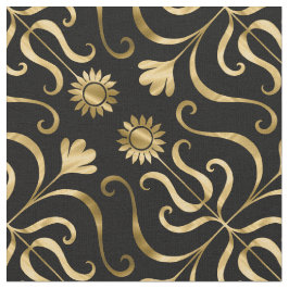 Elegante florale Damaske Schwarze Goldblume Stoff