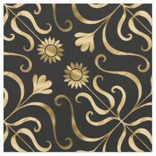 Elegante florale Damaske Schwarze Goldblume Stoff