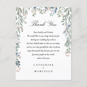 Elegante Florale Danke-Hochzeitsplatzkarte Postkarte