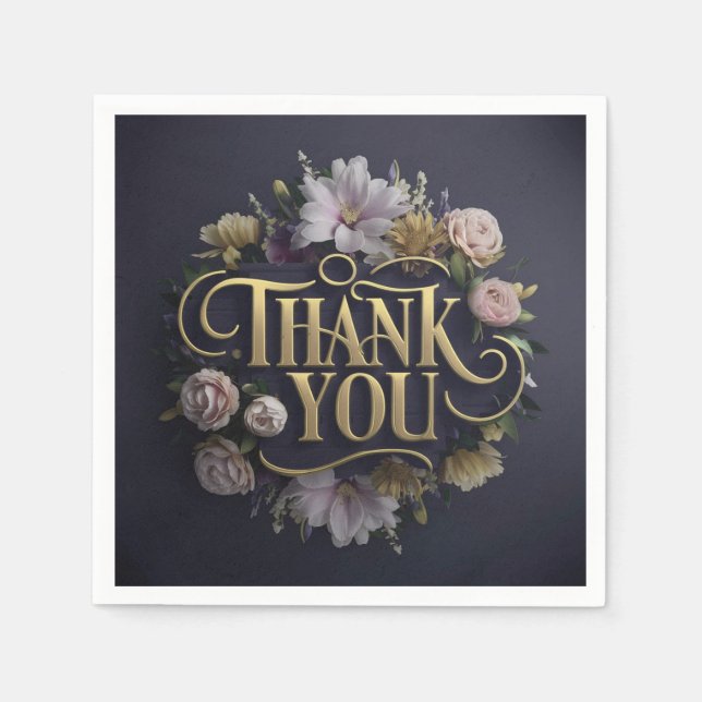 Elegante florale „Danke“-Papier-Serviette Serviette (Vorderseite)