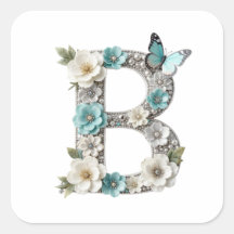 Elegante Florale Dein Monogramm B Papier Aufkleber
