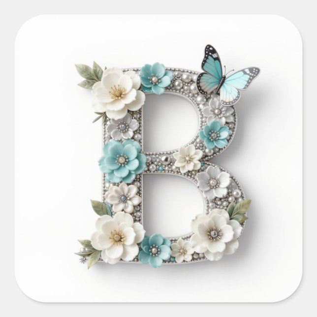 Elegante Florale Dein Monogramm B Papier Aufkleber (Vorderseite)