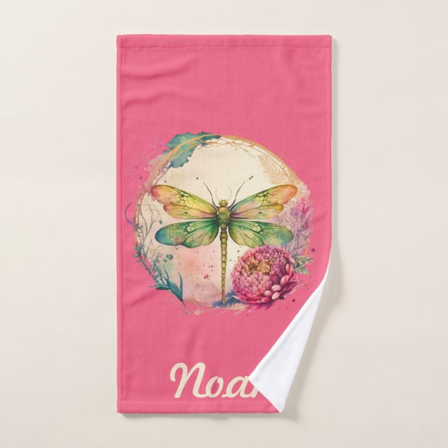 Elegante florale Dragonfly mit Individuelle Name Badhandtuch Set (Handtuch)