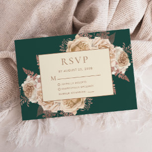 Elegante Florale Dunkle Türkis-Rosa-Gold-Elfenbein RSVP Karte