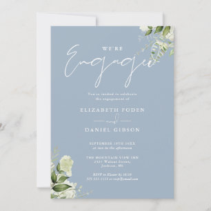 Elegante Florale Dusty Blue Verlobungsfeier Einladung