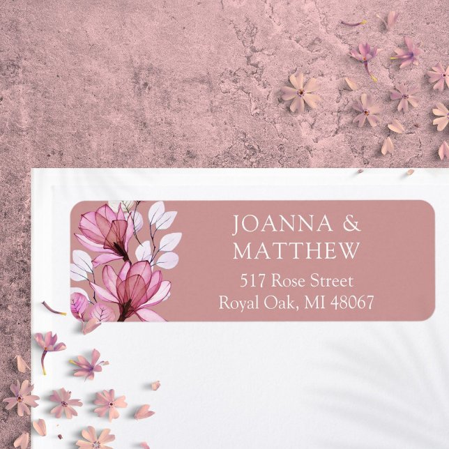 Elegante florale Dusty Rose Hochzeit Rücksendeadre (Elegant Floral Dusty Rose Wedding Return Address Label)
