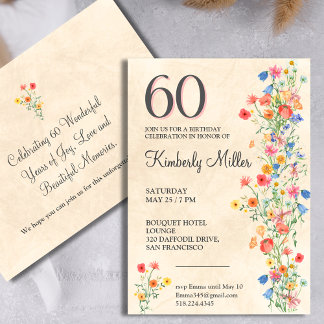 Elegante Florale Einladung zum 60. Geburtstag