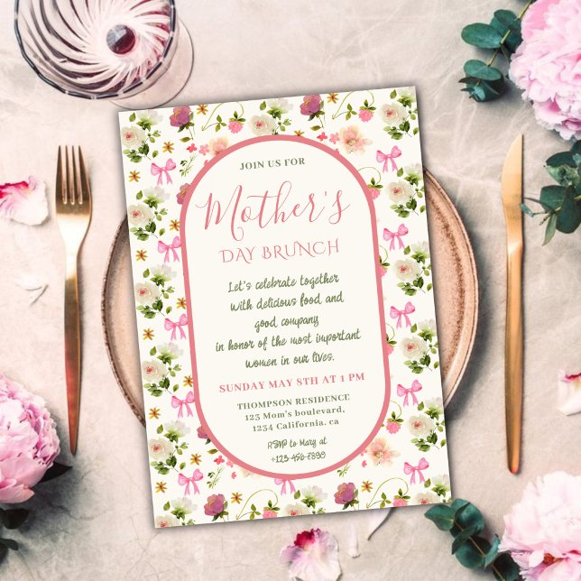 Elegante Florale Einladung zum Muttertagsbrunch (Von Creator hochgeladen)