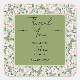 Elegante florale Embrace Wedding Quadratischer Aufkleber