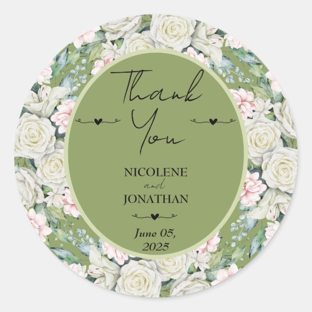 Elegante florale Embrace Wedding Runder Aufkleber (Vorderseite)