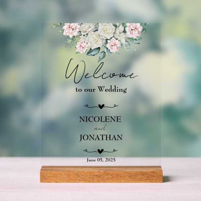 Elegante florale Embrace Wedding Willkommen Acrylschild (Neutral)