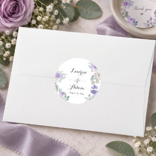 Elegante Florale Eukalyptus-Lila-Hochzeit Runder Aufkleber