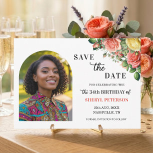 Elegante Florale Foto 34. Geburtstagsfeier  Save The Date